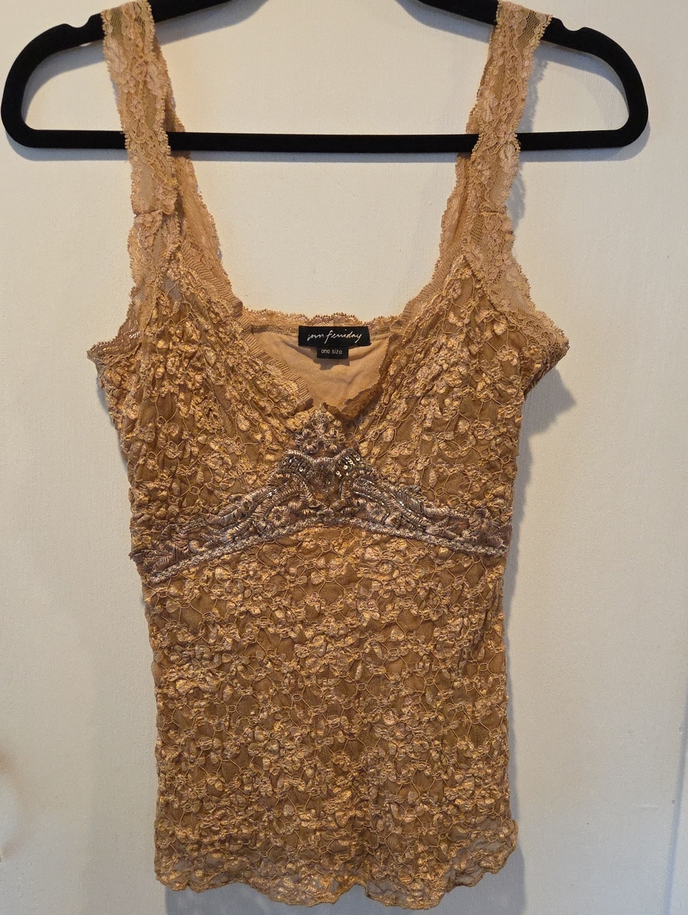 Ann Ferriday Gold Lace Beaded Cami OS